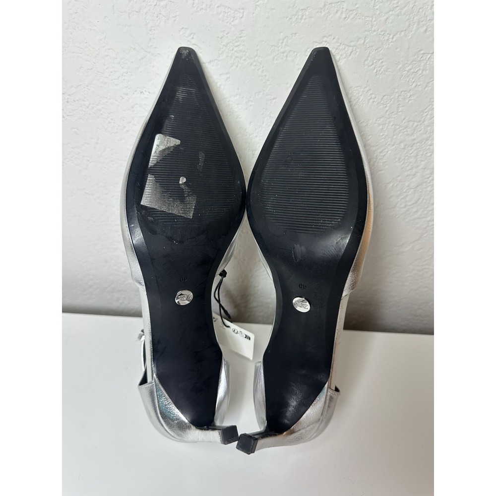 ZARA Women's Silver Metallic Pointed Toe Stiletto Heeled Pumps US 9 EU 40 NEW‎ - Picture 11 of 12